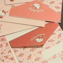Sanrio [مصرح به] سانريو 8 قطع (4 أوراق خطاب و 4 مغلفات) مجموعة أوراق خطاب وأظرف بطابع القطة KT والزخرفة المنقطة ، طقم رسائل كرتونية أنمي جذابة، لوازم مكتبية وقرطاسية مدرسية