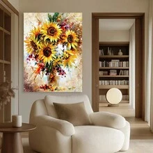 Framed 1PC Room Decor Art Sunflower Modern Floral Canvas Prints Aesthetic Posters Artwork Flowers Pictures On Canvas Wall Art For Home Office - Framed - View 3
