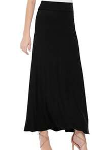 Maxi Length High Waist Foldable Waistband Solid Skirt  Plain  Casual  Elegant  Knitted Fabric        Home  Office  Street  Daily - màu đen - Xem 2