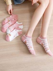 5 Pairs Cute Cat Pattern Crew Socks For Women , Cute Socks, Breathable And Sweat-Absorbent Soft Nude Socks, Suitable For Daily Wear, Holiday Gifts - Multicolor - View 5