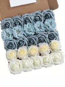 Artificial Flowers Combo Box Set Gradient Color Flower Leaf With Stems For DIY Wedding Bouquets Centerpieces Baby Shower Party Home Decor (Blue & White)
