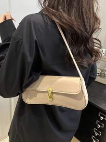 Women's Retro Faux Leather Flap Decor Underarm Shoulder Bag, Suitable For Dates, Outings, Parties And Other Occasions - Khaki - View 3