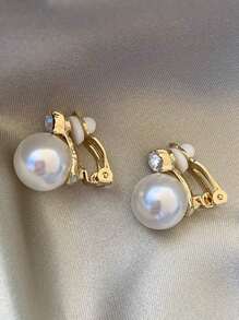 2 piezas Pendientes de clip con perlas falsas y rhinestones, de estilo vintage, elegantes y clásicos para mujeres, adecuados para bodas y eventos formales