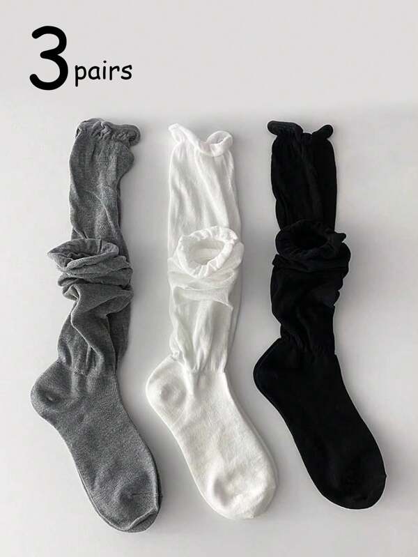 1 Pair/3 Pairs Ladies Solid Color Knee High Socks, Black White Gray, Comfortable And Soft For Everyday Use