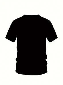 加大码男式黑色圆领短袖 T 恤，带灰色红牛头图案印花，休闲弹力透气 T 恤，适合所有季节