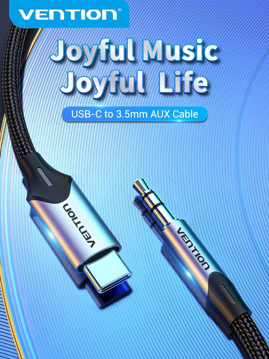 VENTION AUX 3.5mm 音频线 USB C 转 3.5mm 插孔音频线适配器铝合金+编织线适用于扬声器/耳机/车载音乐，适用于智能手机 OnePlus Mate 40/30 Pro、Nova 7/6/5 Pro、OPPO、M6/5 Pro - 灰色 - 查看 1