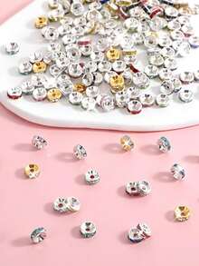 100/200/500pcs Plated Round Spacer Beads Czech Crystal Rhinestones For Jewelry Making, Bracelet - Silver White - View 5