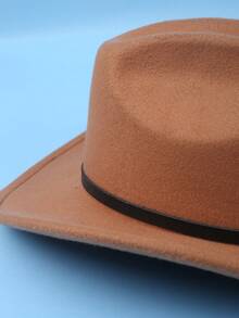 1pc Unisex Solid Color Woolen Cowboy/Cowgirl Hat With Leather Belt Buckle Decor, Versatile Novelty Gifts, Wide Brim Fedora Hats Suitable For Western Themed Parties, Engagements, Graduations, Performances, Celebrations - Top Hat - View 10