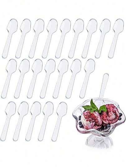 500pcs Transparent Dessert Spoon, Cake Spoon, Pudding Spoon, Ice Cream Spoon, Suitable For Home, Party Supplies, Flatware Set,Kitchen,Christmas Gift