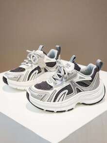 1 Pair Kids' Spring Breathable Mesh Sports Shoes, Girls Lightweight Casual Chunky Sneakers, Boys Anti-Slip Wear-Resistant Running Sneakers,