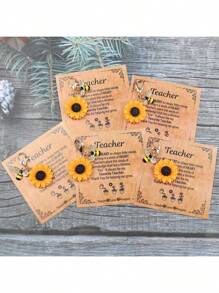 Llavero con diseño alegre y elegante de girasol y abeja, con tarjeta de regalo - Aleación, diseño de dibujos animados/plantas/fiesta - Regalos ideales para maestros en graduaciones y ocasiones especiales, regalos de aprecio