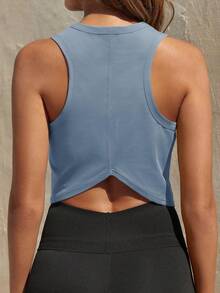 Fisoew Women's Workout Cropped Tank Tops - Racerback Sleeveless Yoga Shirts, Running Activewear, Gym Clothes For Women, Fitness Summer Sports Bra, Casual Streetwear, Tight Fit Conjuntos Deportivos De Mujer - 藍灰色 - 查看 3