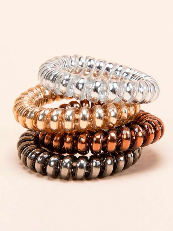 4pcs Metallic Spiral Hair Ties, Fashionable All-Match Ponytail Holders, Minimalist & Versatile Hair Accessories Ponytail Holders, Hair Bobbles