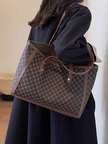 2026款大容量手提包，新款时尚女士单肩托特包，通勤百搭 - 咖啡棕 - 查看 8