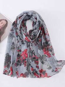 Balinese Floral Print Scarf Shawl - Multicolor - View 5