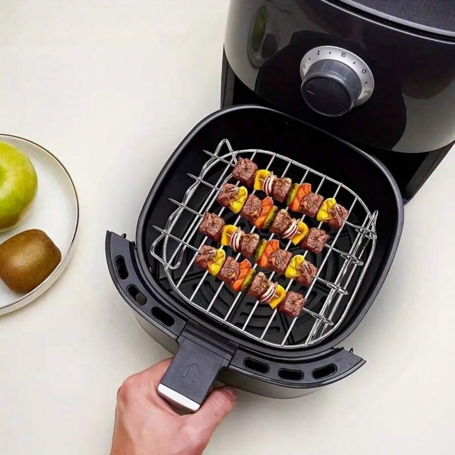1pc Outdoor Portable Stainless Steel Barbecue Grill Air Fryer Rack, Double Layer Steamer Round Fish Grill Rack, Wholesale In Stock