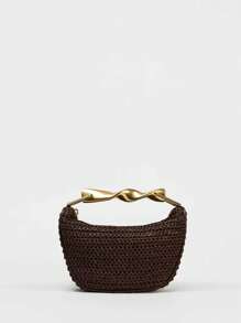Borsa da donna nuova primavera 2025, mini borsa a tracolla con cerniera e manico in metallo intrecciato