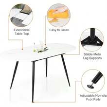 Dining Table And Chairs Set 4, Extendable Dining Table And 4 Upholstered Chairs, Marble Effect Table And Chairs For Living Room, Dining Room Set - 4 Grey Horizontal Line Chairs - View 5