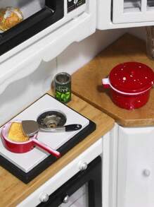 Accesorios de cocina en miniatura a escala 1/12, Juego de cocina para casa de muñecas que incluye olla metálica, sartén y espátula con soporte, mini artículos para fiestas, adecuado como accesorios de fotografía para OB11