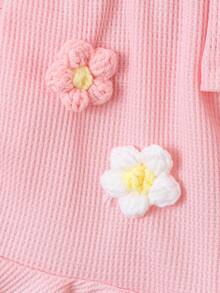 2 Stücke/Set Kleine Mädchen Frisch & Süß Süße 3D Blumen Dekor Ärmellose Top & Shorts Set, Sommer - Babypink - Übersicht 8