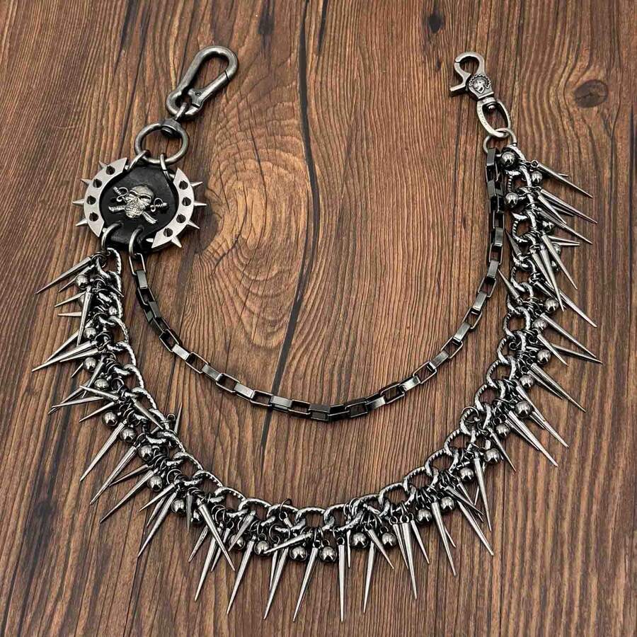 Fashion Cool Punk Hip Hop Jeans Pants Chain Studs Rivet Chain Wallet Chain Men - 古董銀器 - 查看 1