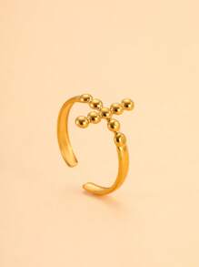 1 pieza Anillo de acero inoxidable con flor dorada y forma de corazón con gema falsa, apto para uso diario para mujeres