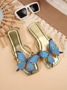 French Style Flat Flower Strap Flip Flops For Women, New Summer Fashionable Fresh Gentle Sandals For Casual, Party, Commuting, Outdoor Walking, Beach - Gold - View 7