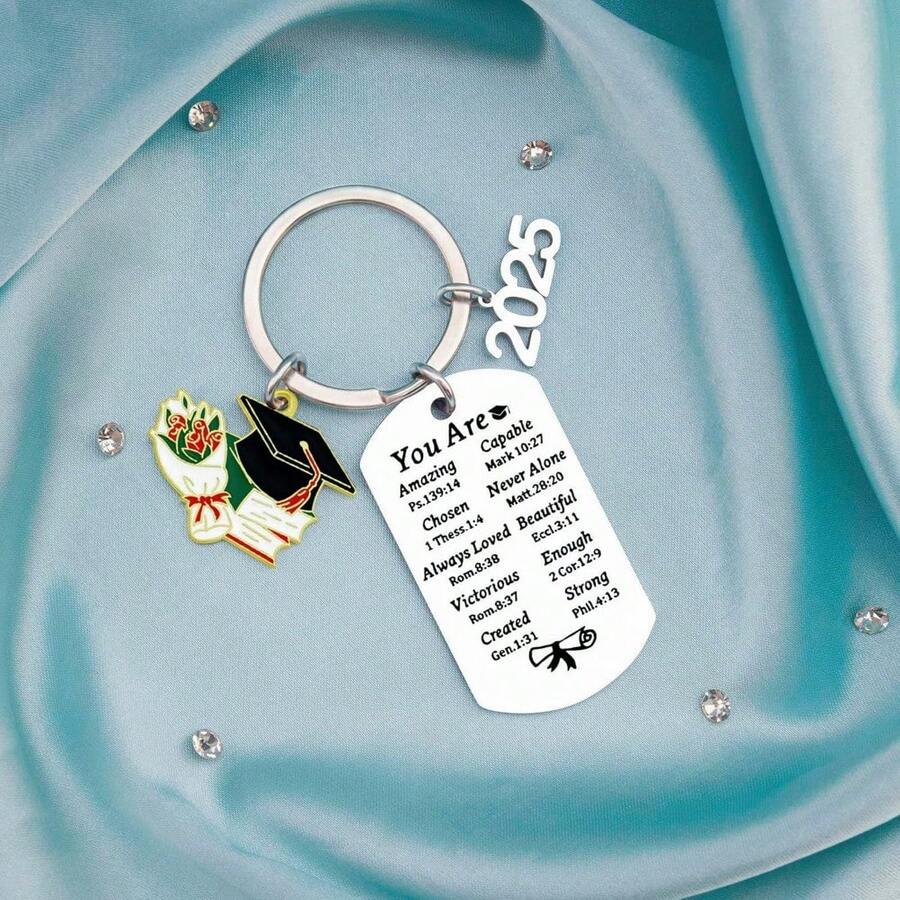 1pc Graduation Gifts For Her Him Class Of 2025 Keychain Gifts For Middle School Senior High School College Grad Degree Student Graduation Gift For Him Her Ideas - Silver - View 1