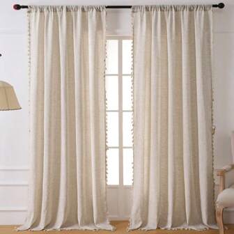 1 stuk linnen gordijnen voor de woonkamer, natuurlijke semi-transparante gordijnen en draperieën, lengte 84 inch, boerderijstijl, boho-stijl, roedezakgordijnen voor schuifdeuren en ramen