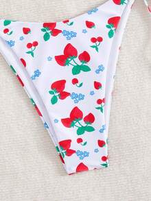 Women's Sexy Backless Strawberry Print Bikini Set, With Tie-Back Top And Side-Tie Bottom, High Elasticity Swimwear - Multicolor - View 4