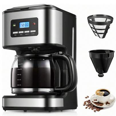 Yabano Coffee Maker, 1.5L Programmable Filter Coffee Machine With Timer, Reusable Filter, 40min Keep Warm, Anti-Drip System, Fast Brewing, 900W Drip Coffee Maker