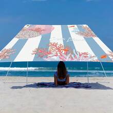 1 件海洋生物设计遮阳篷,轻松打造舒适休闲区,卡通海洋风格,100% 涤纶,矩形,防水,防紫外线,适用于户外花园、露台、海滩、夏季,附赠尼龙绳 - 彩色 - 查看 6