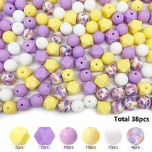 38pcs Silicone Bead Set, Assorted Shapes & Colors, DIY Craft Supply For Keychains, Bracelets, Phone Charms, Necklace Jewelry Making Accessories - Silicone Beads and Hexagonal Series - View 15