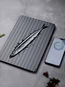 1 Aluminum Alloy Ultra-Fast Defrosting Plate, Beef And Seafood Defrosting Tray, Frozen Food, Fish And Meat Defrosting Cutting Board - Black - View 6