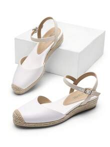 Women's Platform Ankle Strap Closed Toe Espadrille Matching Dress Wedding Wedge White Sandals - 白色 - 查看 2
