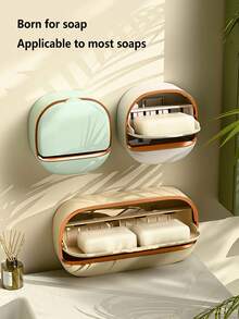 1个带沥水盘的豪华皂碟，防水皂盒，适用于淋浴间，壁挂式设计，带翻盖，是浴室的理想之选，也是开学必备品。