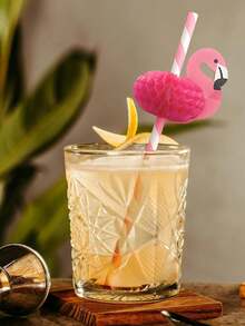 水果图案纸吸管、热带派对套装、夏威夷吸管和 3D 水果伞、纸质西瓜和菠萝鸡尾酒装饰、带有节日 3D 蜂窝支架的夏季派对配件，可用于生日派对装饰、饮料和圣诞礼物 - 彩色 - 查看 2