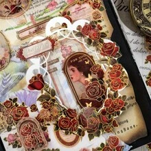3pcs 3D Foil Stickers, Retro Figures & Floral, Scrapbooking Stickers Decor, Stunning,School Supplies,Back To School