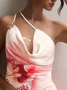 Deep V Neck Floral Print Slip Dress For Party - White - View 6