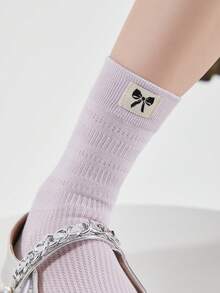 1 Pair Women's Lightweight Breathable Mesh Hollow-Out Solid Color Cute Sweet Bow Accent Decorative Socks, Fashionable Ins Style School Girl Socks, Suitable For Daily Wear - Multicolor - View 11