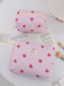 1 Piece Quilted Strawberry Design Travel Cosmetic Bag Multi-Functional Travel Cosmetic Bag Set Large Capacity Cosmetic Pouch,Makeup Bag Makeup Pouch Skincare Bag ,Large Capacity Zipper Bag For Travel ,Makeup Bag Makeup Pouch - Multicolor - View 15