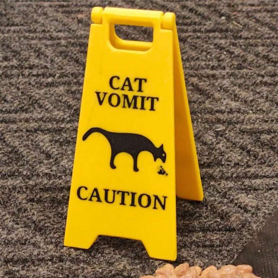 1pc Cat Vomit Sign, Cat Vomit Warning Sign, Funny Vomit Warning Sign, Cute Funny Gift Model Cat Dog Vomit Sign Decorations, 3D Printed Novelty Desktop Ornament For Home, Office, Classroom - Yellow - View 1