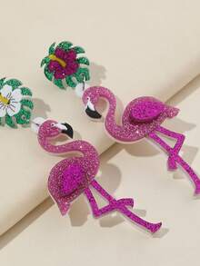 1 对可爱设计粉色火烈鸟龟背竹叶形耳坠，适合女士女孩派对节日风格配饰珠宝 - 彩色 - 查看 3
