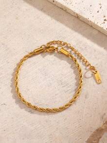 Set Kalung dan Gelang Rantai Pilin Warna Emas Anti Pudar, Tahan Air, dan Terbuat dari Baja Tahan Karat, Cocok untuk Pemakaian Sehari-hari Wanita - Yellow Gold - View 4