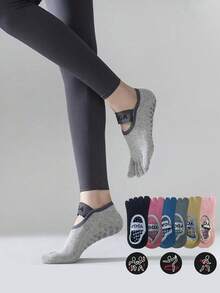 1双/4双装 女士五趾袜，专业防滑平底袜，瑜伽袜，健身袜，分趾袜 - 彩色 - 查看 10