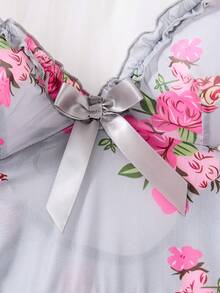 Bộ đồ lót gợi cảm 2 món - Bao gồm quần lọt khe cùng màu, viền bèo tinh tế và dây đeo có thể điều chỉnh, vừa vặn hoàn hảo - Họa tiết hoa rực rỡ, đồ ngủ quyến rũ dành cho nữ. - Xám - Xem 3