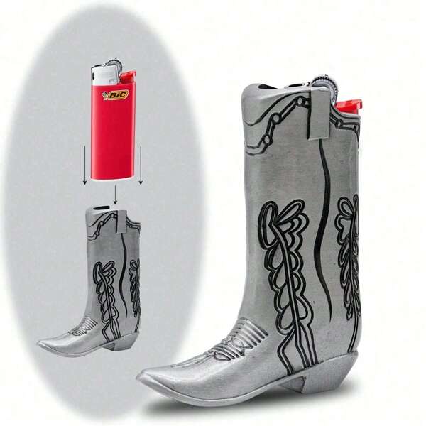 1pc Fashionable Silver Cowboy Boot Shaped Bic J6 Lighter Cover - Perfect For Parties And Daily Use