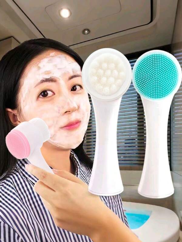 2-In-1 Silicone Cleansing Brush, Facial Cleansing Exfoliating Brush, Soft-Bristle Washable Face Brush, Dual-Sided Facial Cleansing Tool, With Ultra Fine Soft Pore Deep Cleansing Silicone Double Side Face Wash Scrub Brush, For Massaging, Makeup Removal, Skincare