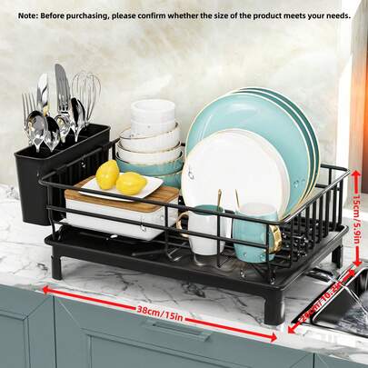 1st enlagers järnskålstorkställ med bestickhållare och droppbricka, lämplig för förvaringsställ för köksbänk, kökstillbehör