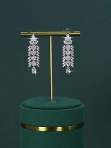 Conjunto de 5 peças banhadas a ródio, joias de luxo estilo real do Oriente Médio, Dubai, com design geométrico em formato de V, feitas à mão com zircônia cúbica branca, inclui colar, pulseira, brincos e anel, adequado para uso diário em casamentos, presente de aniversário de casamento, presente de Dia das Mães (embalagem em caixa de presente dourada) - Branco - Ver 6